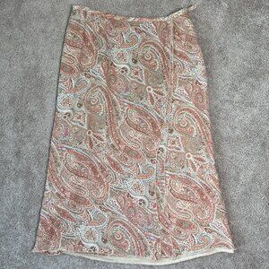 Talbots Skirt Womens 12 Petite Orange 100% Silk Paisley Old Money Wrap Layered